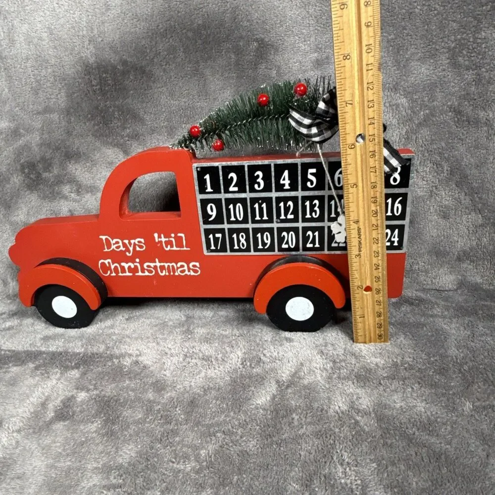 Red Truck Days Til Christmas Countdown Calendar 13”Snowflake Magnet Used